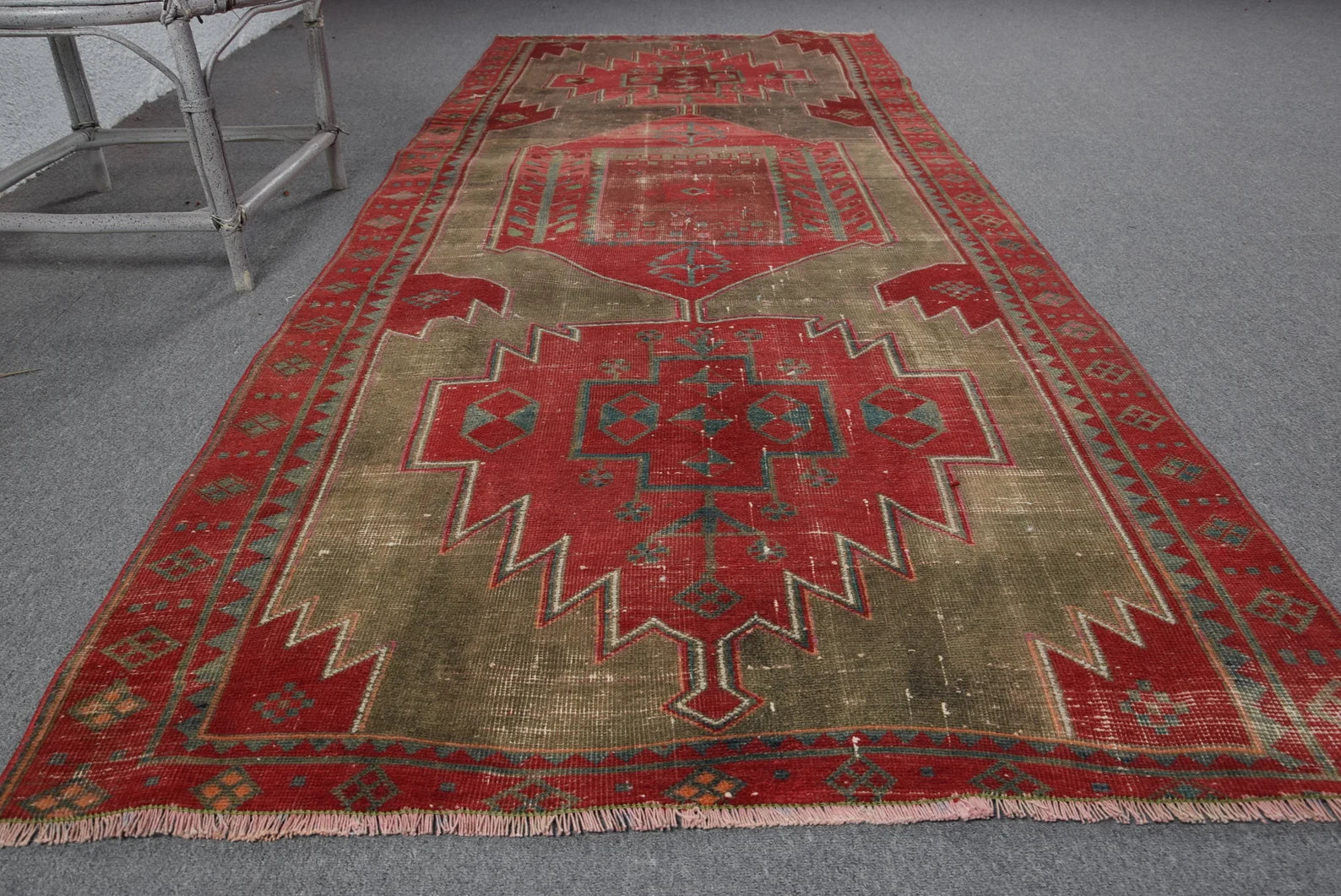 Vintage Turkish Runner Rug 3.7 x 9.3 ft