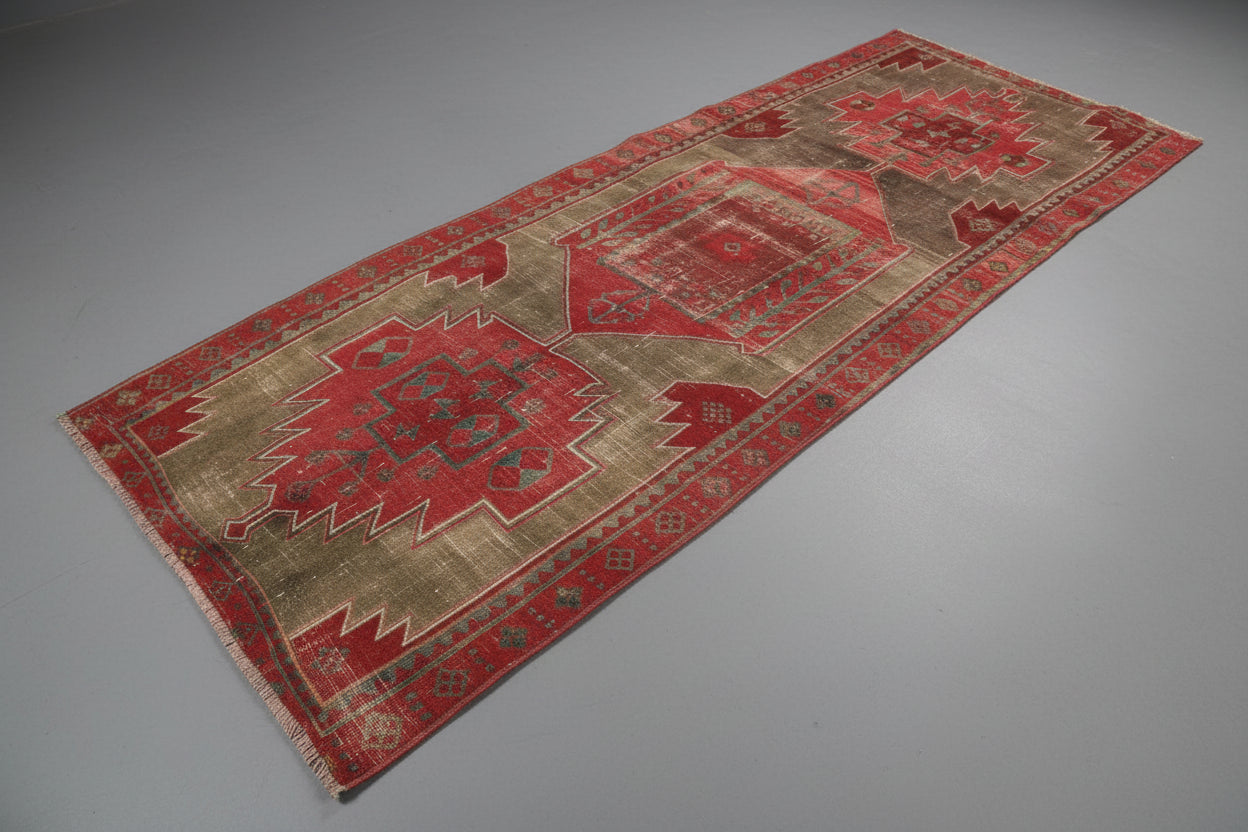 Vintage Turkish Runner Rug 3.7 x 9.3 ft
