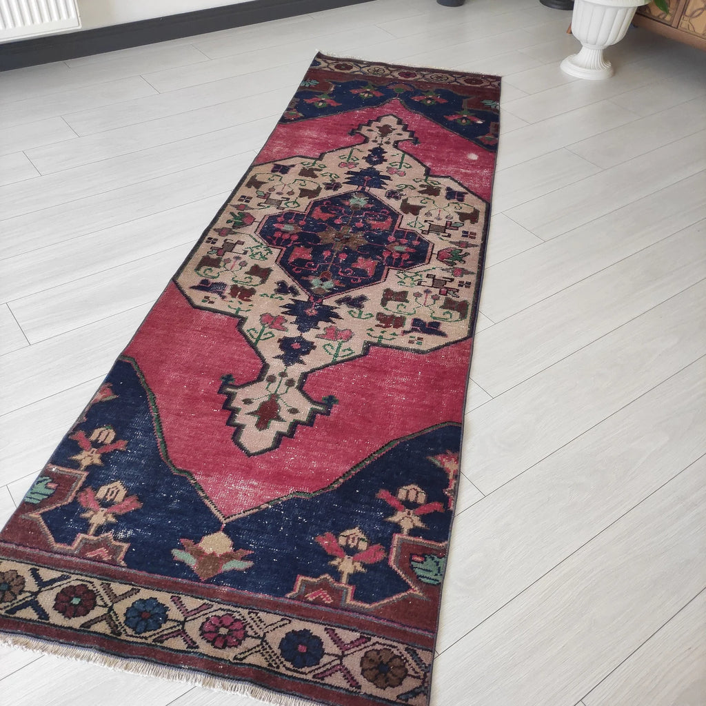 Vintage Turkish Runner Rug 2.8 x 8.7 ft