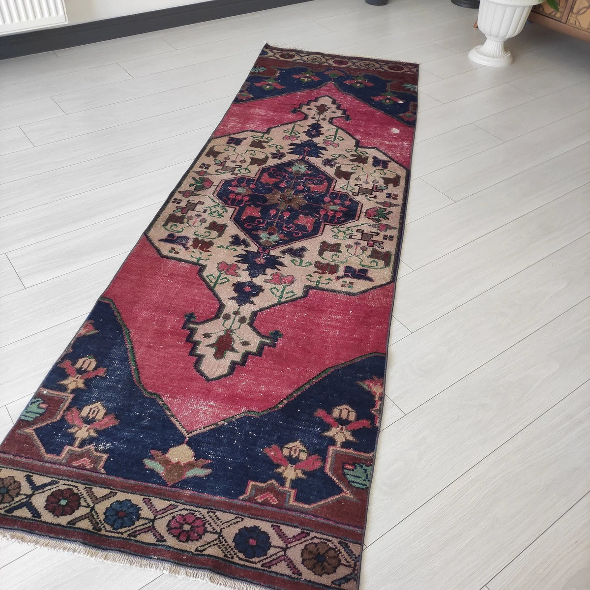 Vintage Turkish Runner Rug 2.8 x 8.7 ft