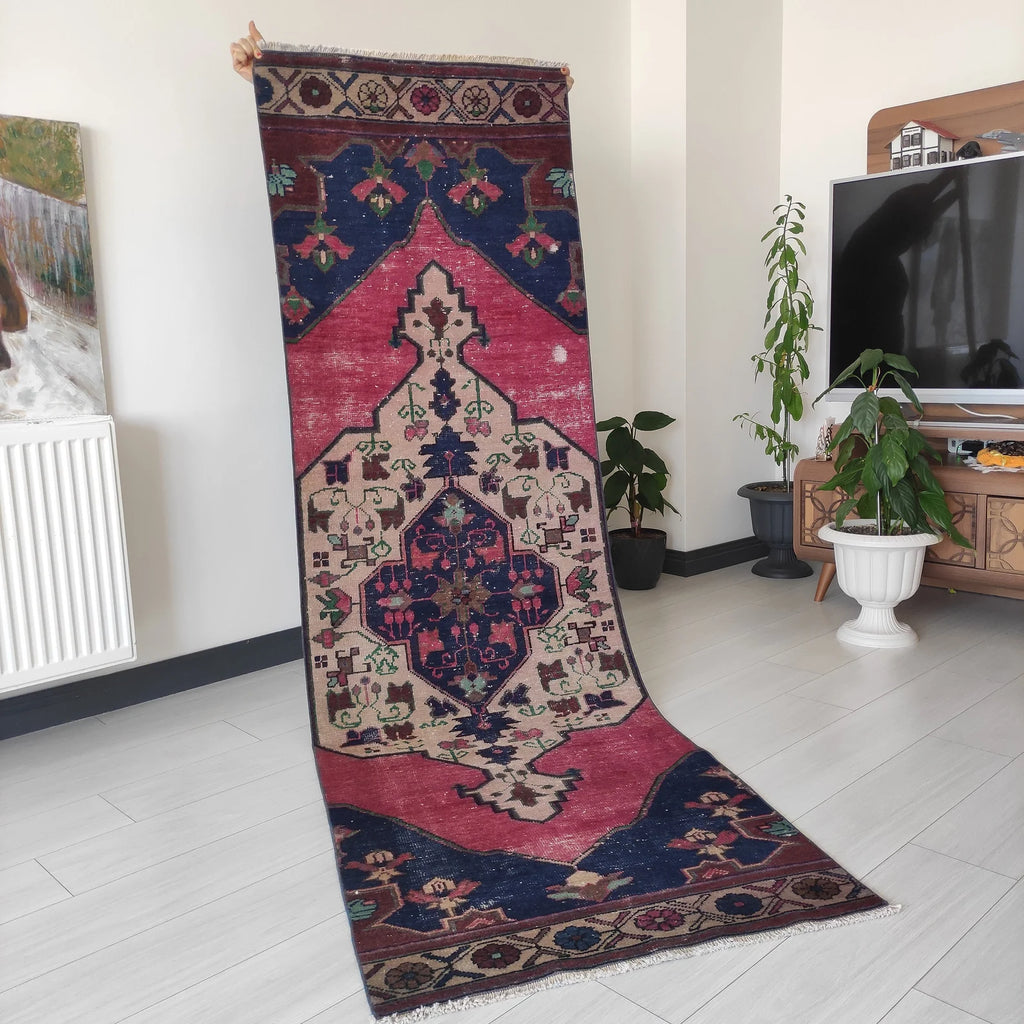 Vintage Turkish Runner Rug 2.8 x 8.7 ft