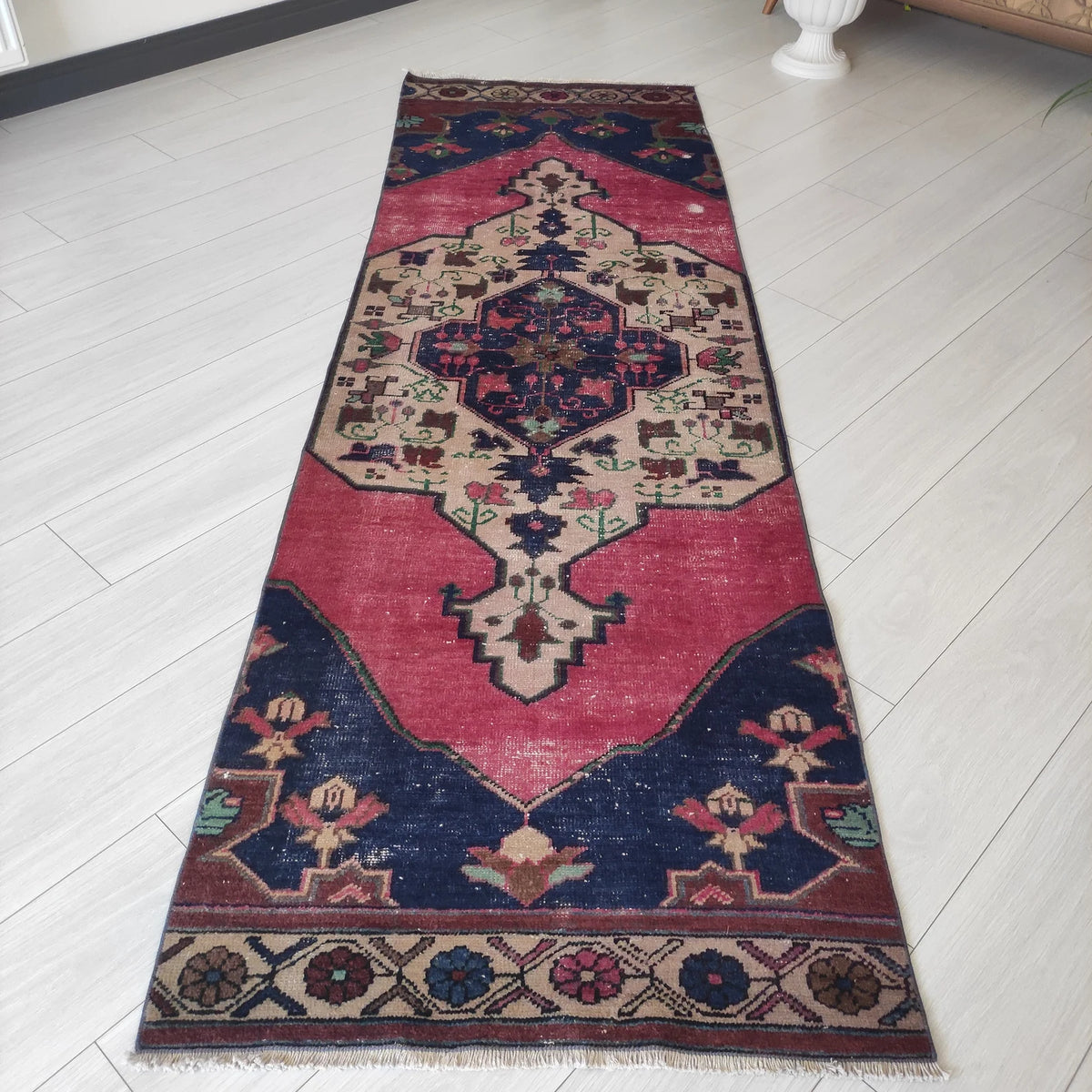 Vintage Turkish Runner Rug 2.8 x 8.7 ft