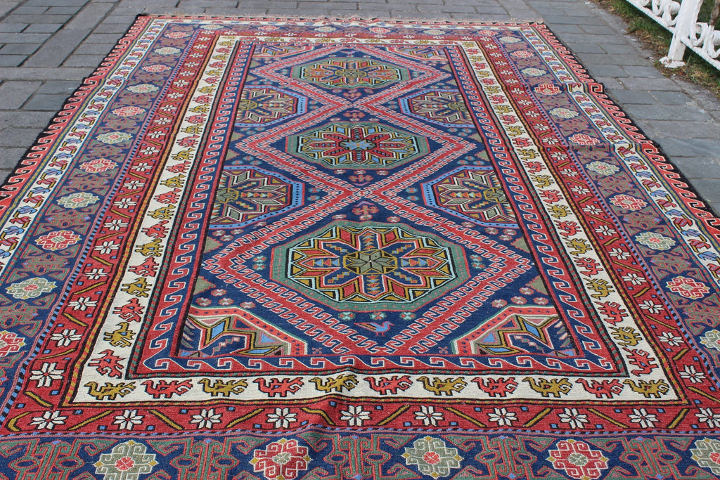 XL Vintage Soumak Accent Area Rug 6.7 x 10.1 ft