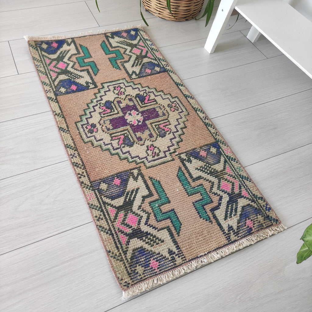 Vintage Turkish Mini Rug 1.4 x 2.9 ft