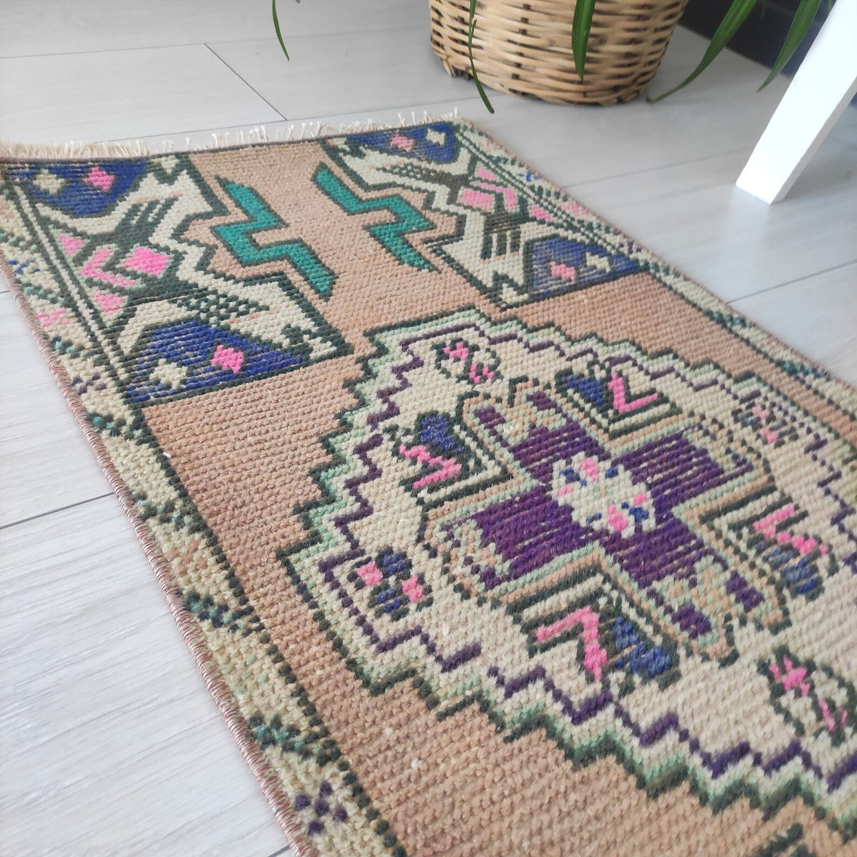 Vintage Turkish Mini Rug 1.4 x 2.9 ft