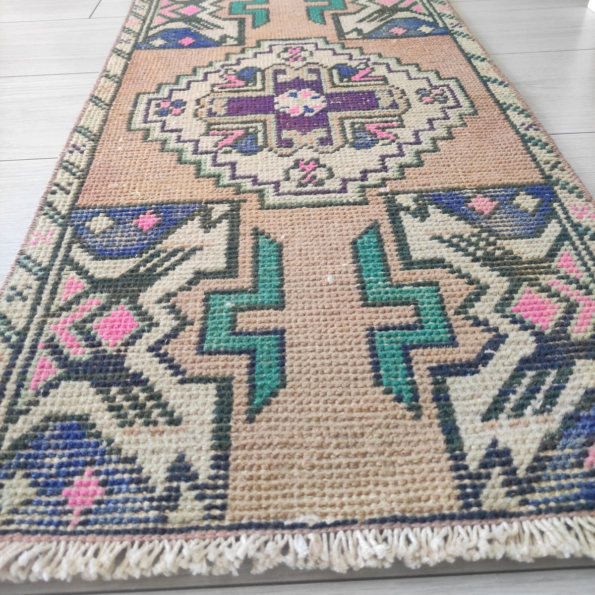 Vintage Turkish Mini Rug 1.4 x 2.9 ft