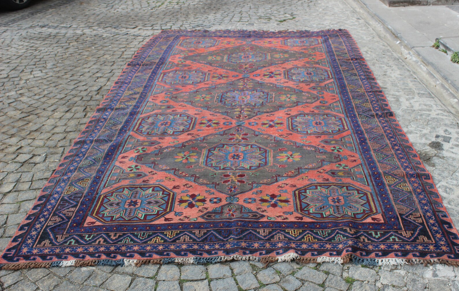 XL Vintage Soumak Accent Area Rug 7.2 x 13.1 ft
