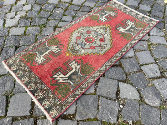Vintage Turkish Mini Rug 1.6 x 3.5 ft