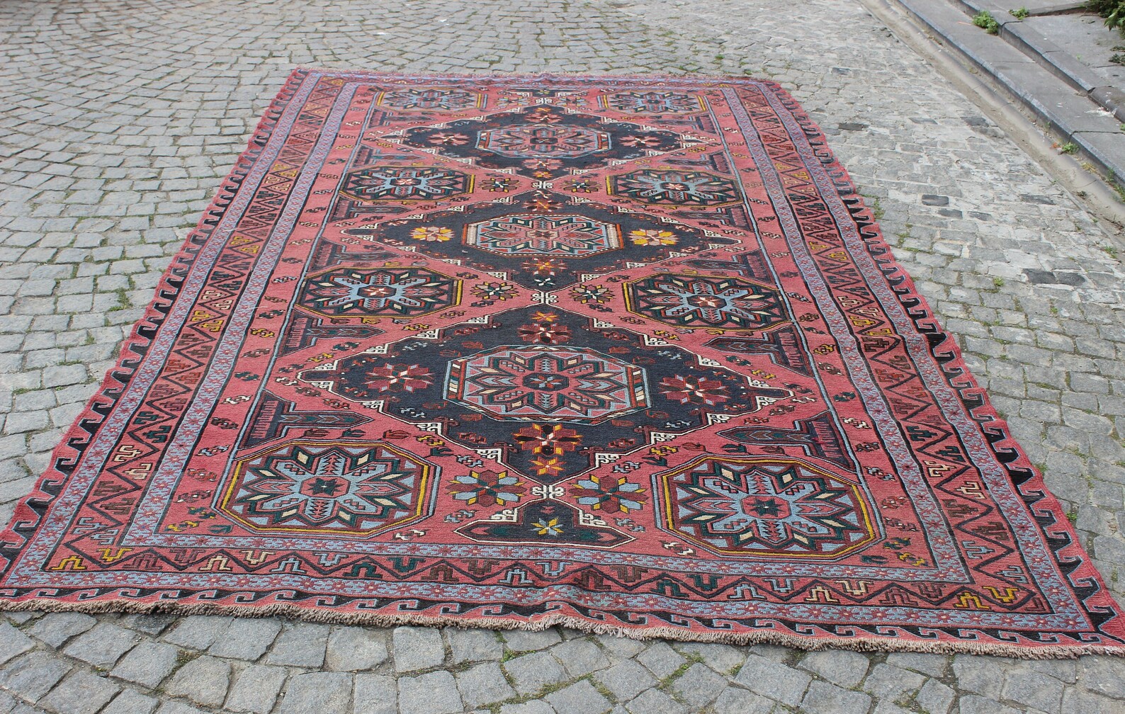 XL Vintage Soumak Accent Area Rug 6.8 x 11.3 ft