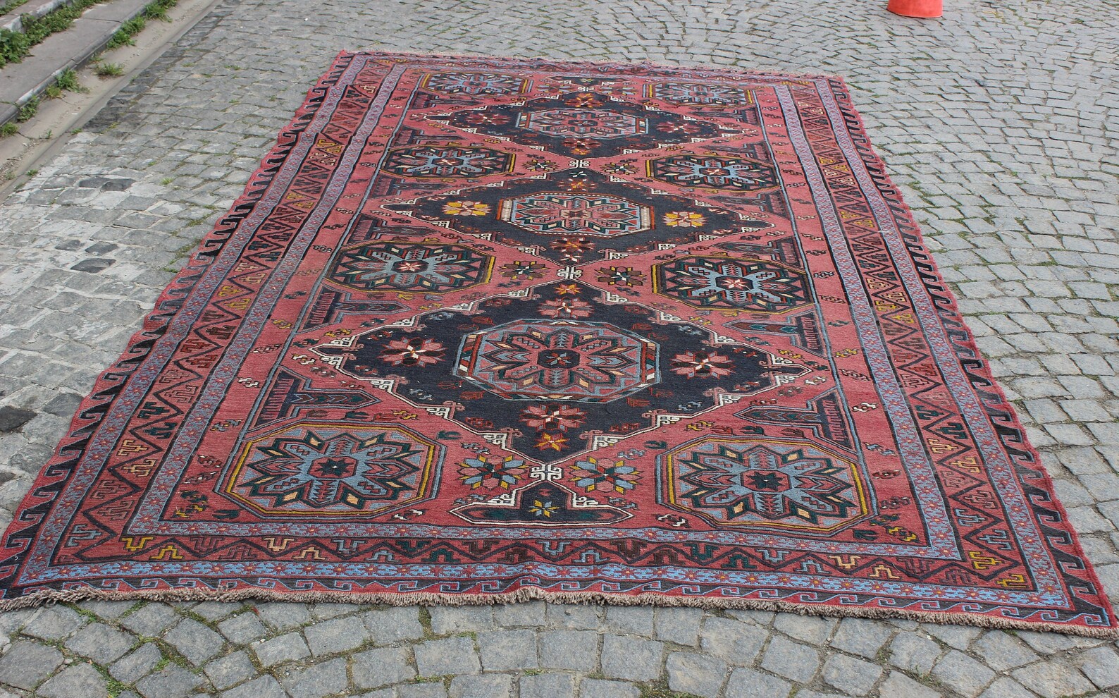 XL Vintage Soumak Accent Area Rug 6.8 x 11.3 ft