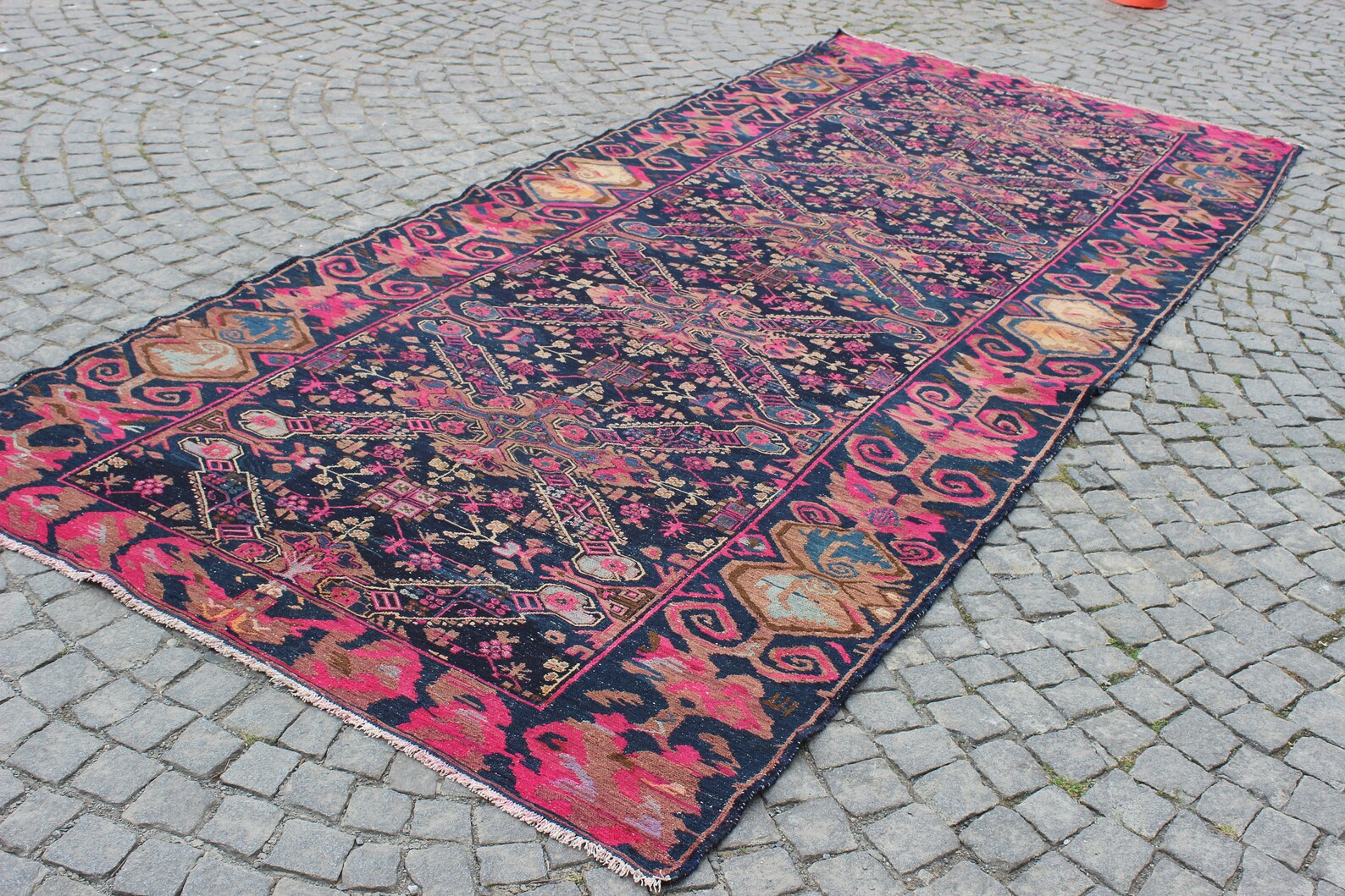 XL Vintage Soumak Accent Area Rug 5.6 x 12.8 ft