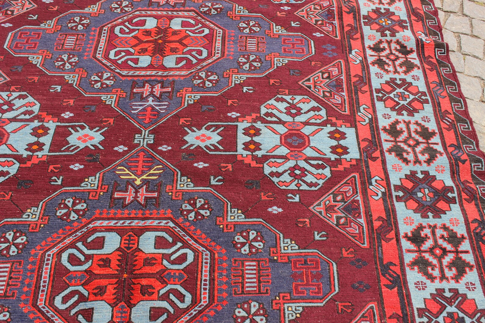 XL Vintage Soumak Accent Area Rug 6.9 x 12.1 ft