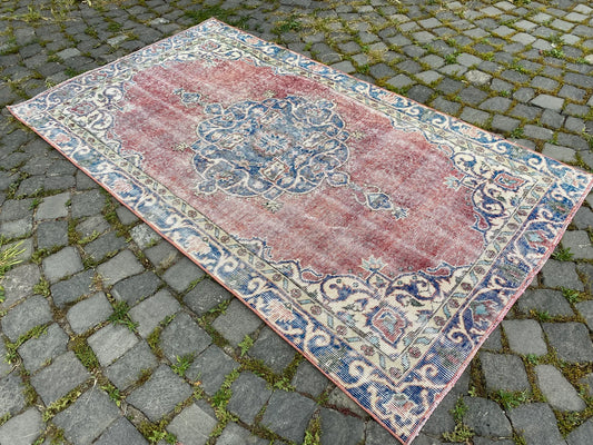 Vintage Turkish Accent Area rug 3.5 x 6.2 ft