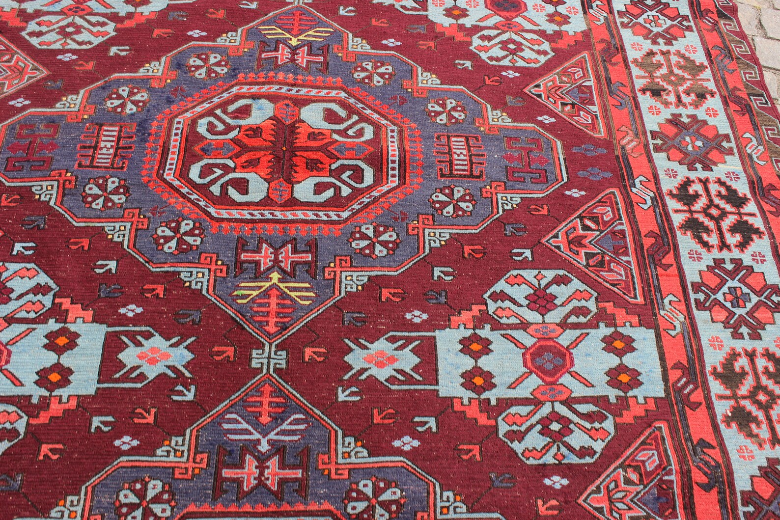 XL Vintage Soumak Accent Area Rug 6.9 x 12.1 ft