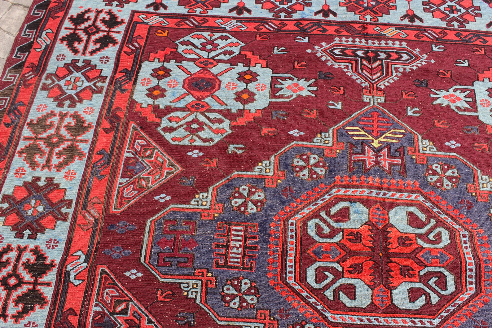 XL Vintage Soumak Accent Area Rug 6.9 x 12.1 ft