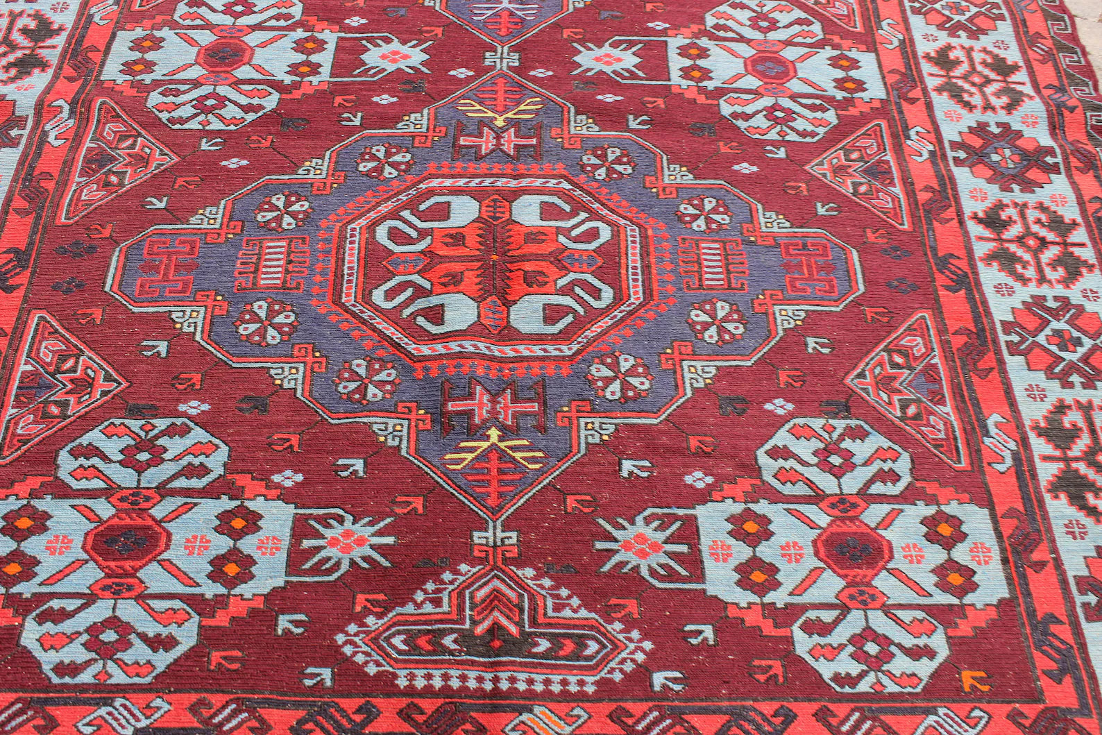 XL Vintage Soumak Accent Area Rug 6.9 x 12.1 ft