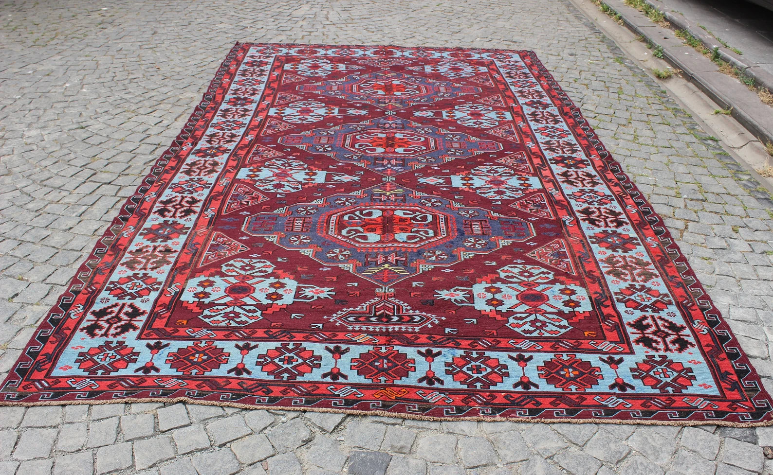 XL Vintage Soumak Accent Area Rug 6.9 x 12.1 ft