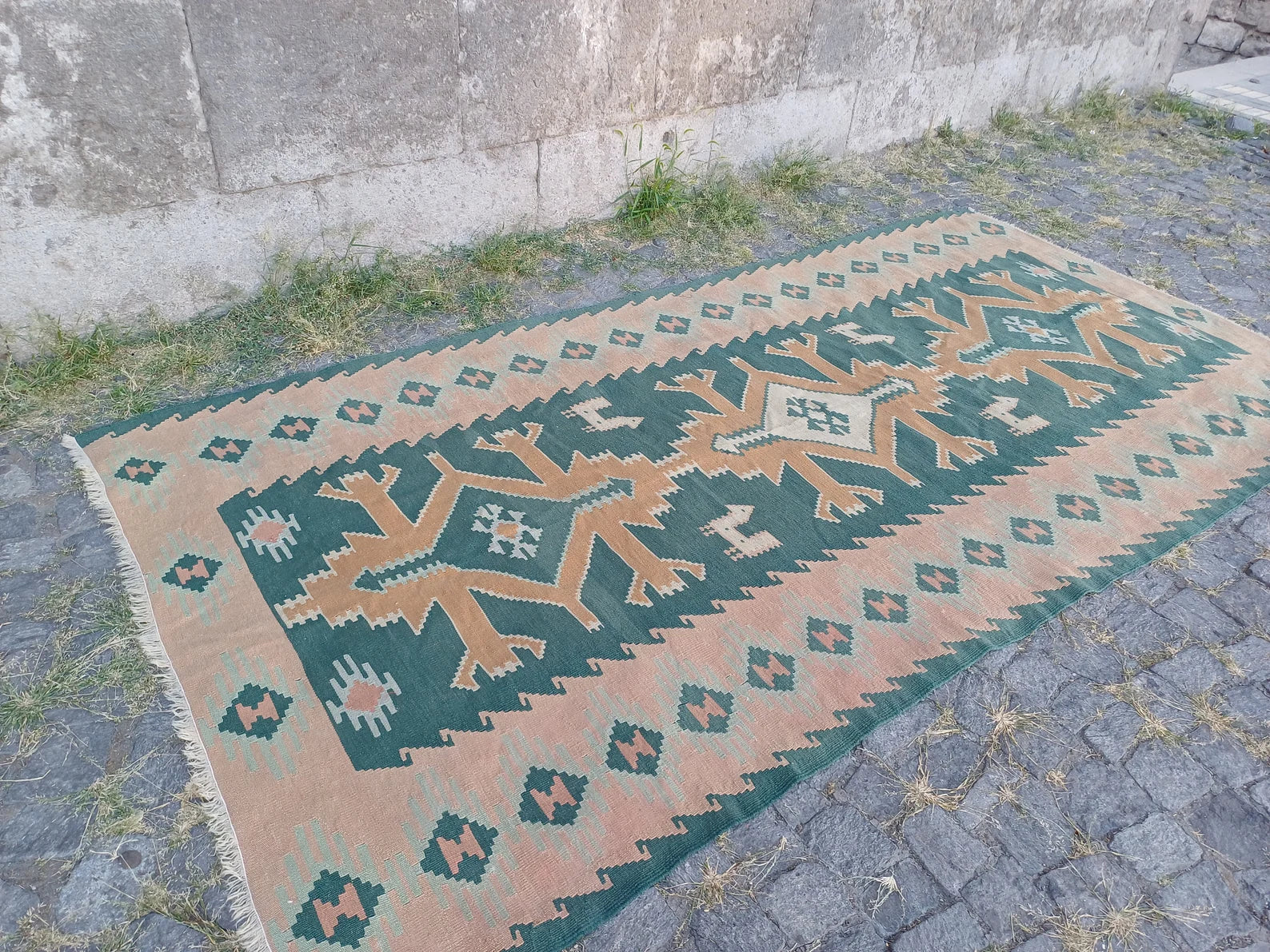 XL Vintage Turkish Accent Area Rug 4.7 x 9.6 ft