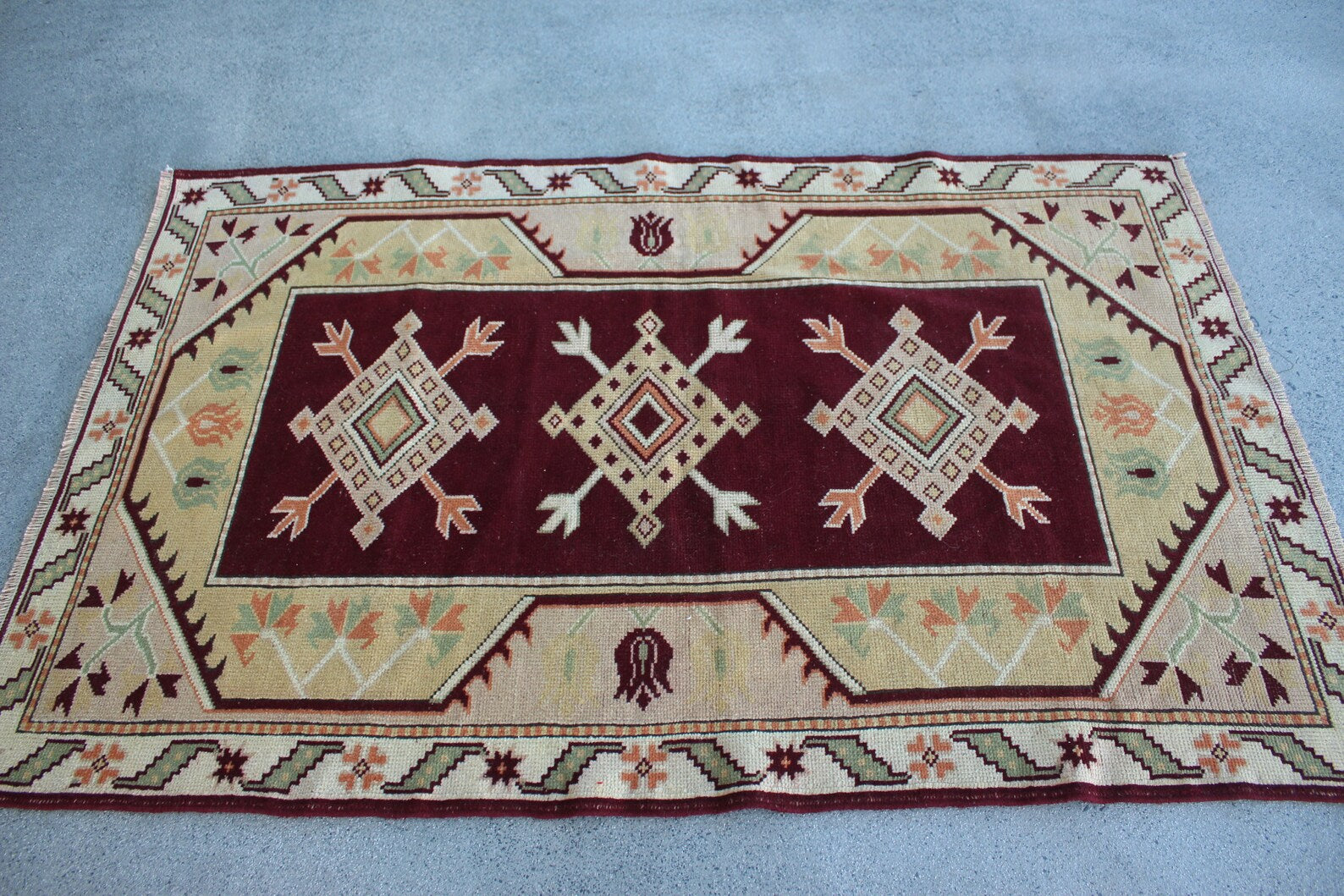 Vintage Turkish Accent Area rug 3.7 x 5.8 ft