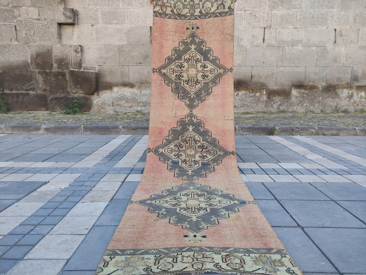 Vintage Turkish Runner Rug 2.9 x 10.7 ft