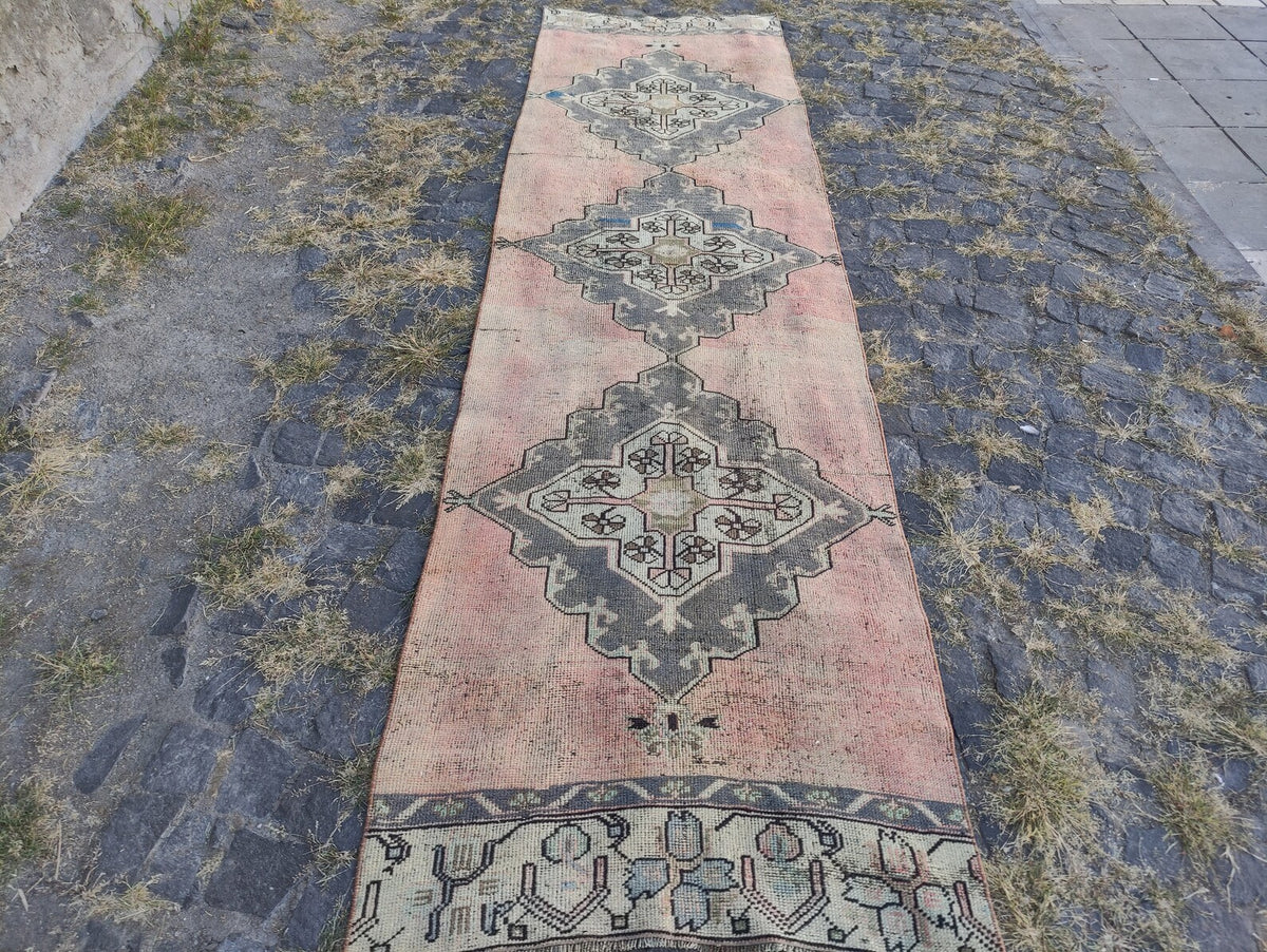 Vintage Turkish Runner Rug 2.9 x 10.7 ft
