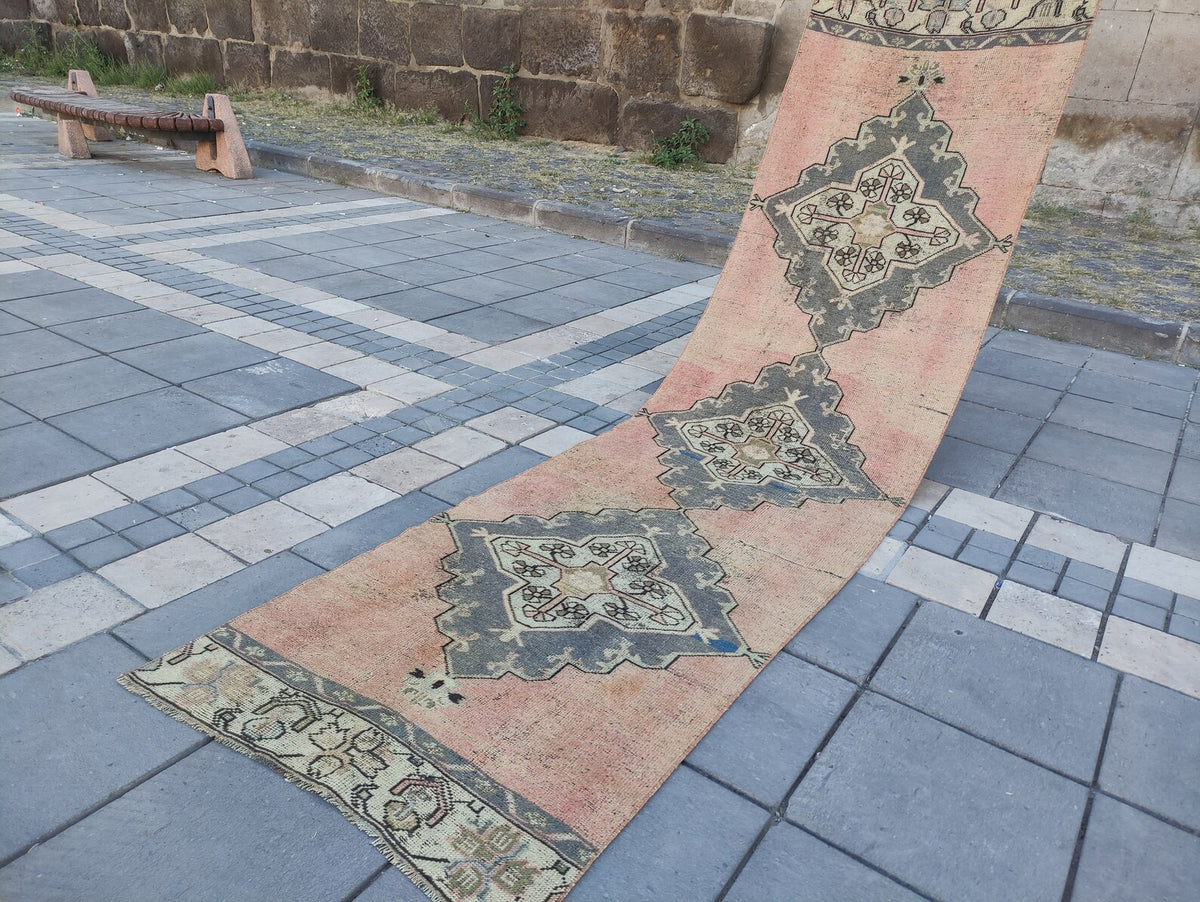 Vintage Turkish Runner Rug 2.9 x 10.7 ft