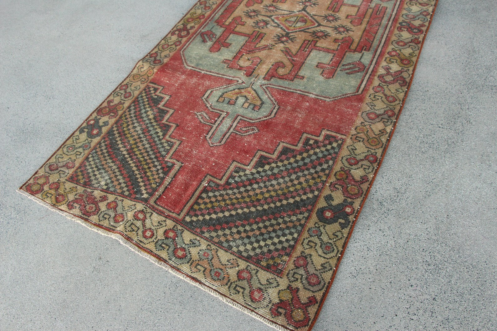Vintage Turkish Runner Rug 3.8 x 8.5 ft