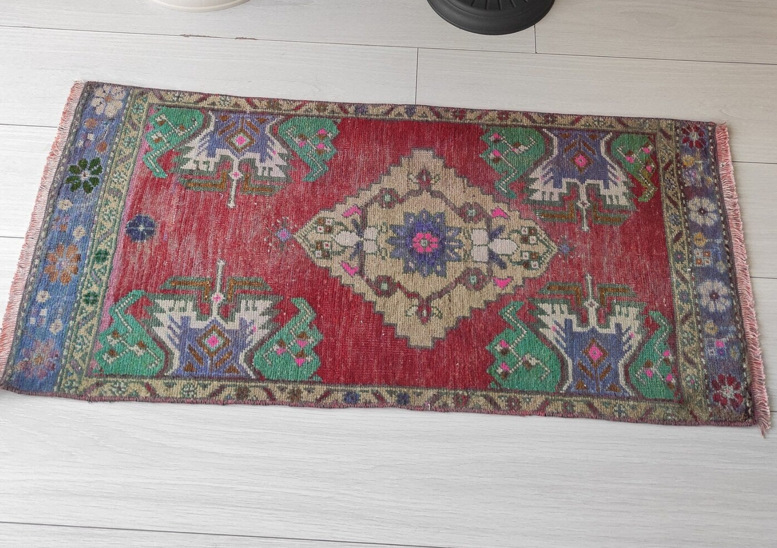 Vintage Turkish Mini Rug 1.6 x 3.3 ft