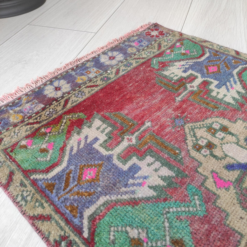 Vintage Turkish Mini Rug 1.6 x 3.3 ft