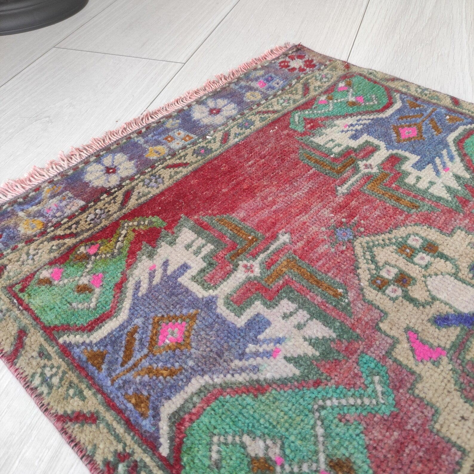 Vintage Turkish Mini Rug 1.6 x 3.3 ft