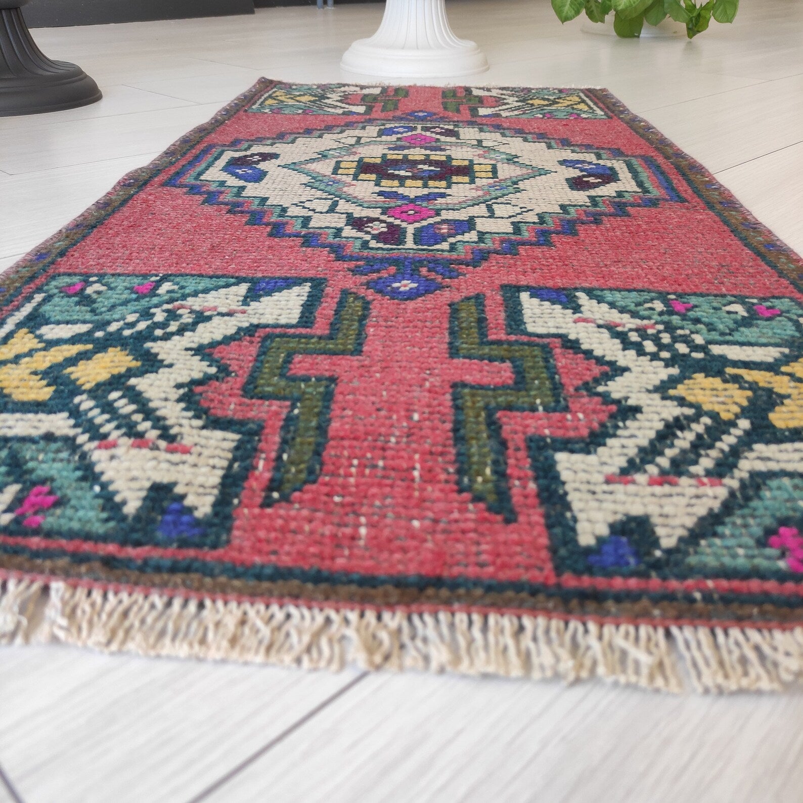 Vintage Turkish Mini Rug 1.5 x 3.2 ft