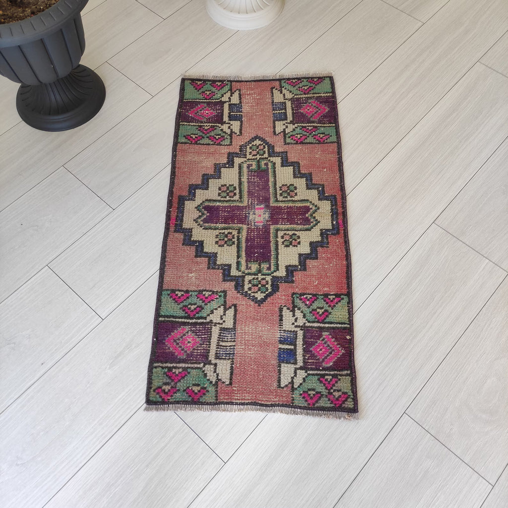 Vintage Turkish Mini Rug 1.4 x 2.9 ft