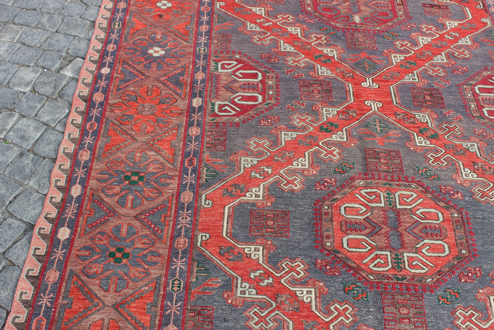 XL Vintage Soumak Accent Area Rug 6.7 x 12.5 ft