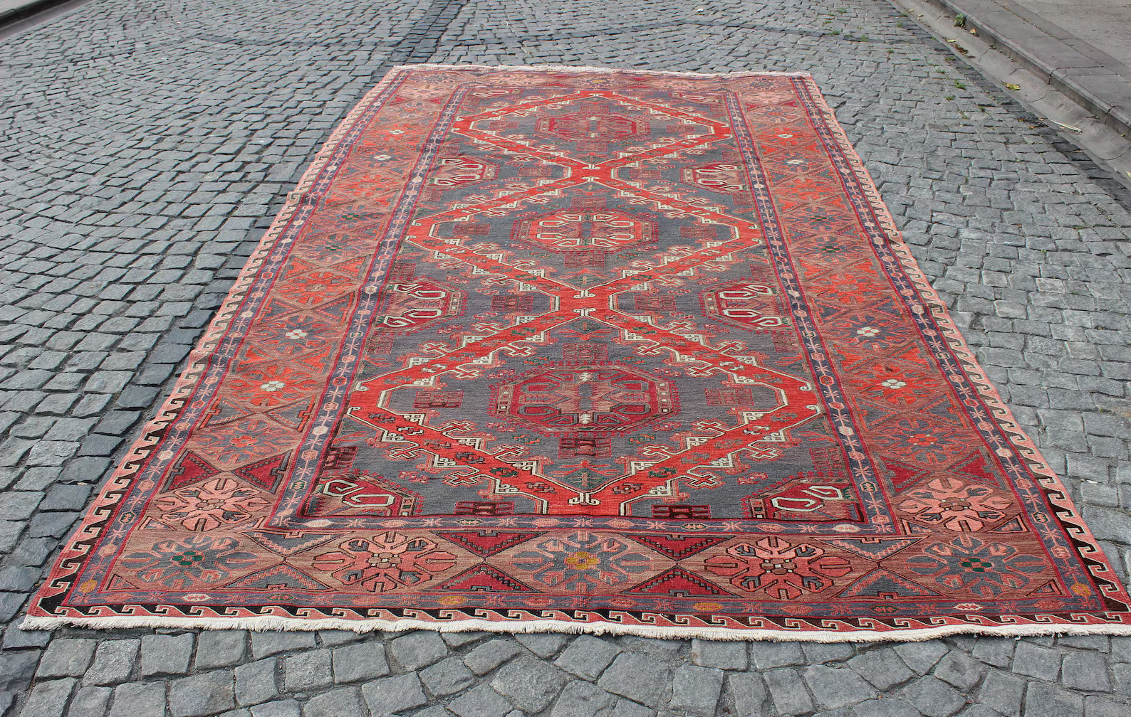 XL Vintage Soumak Accent Area Rug 6.7 x 12.5 ft