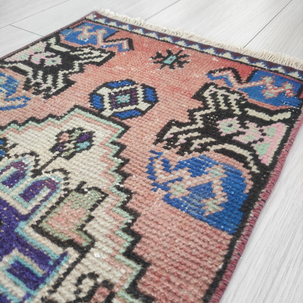 Vintage Turkish Mini Rug 1.4 x 2.9 ft