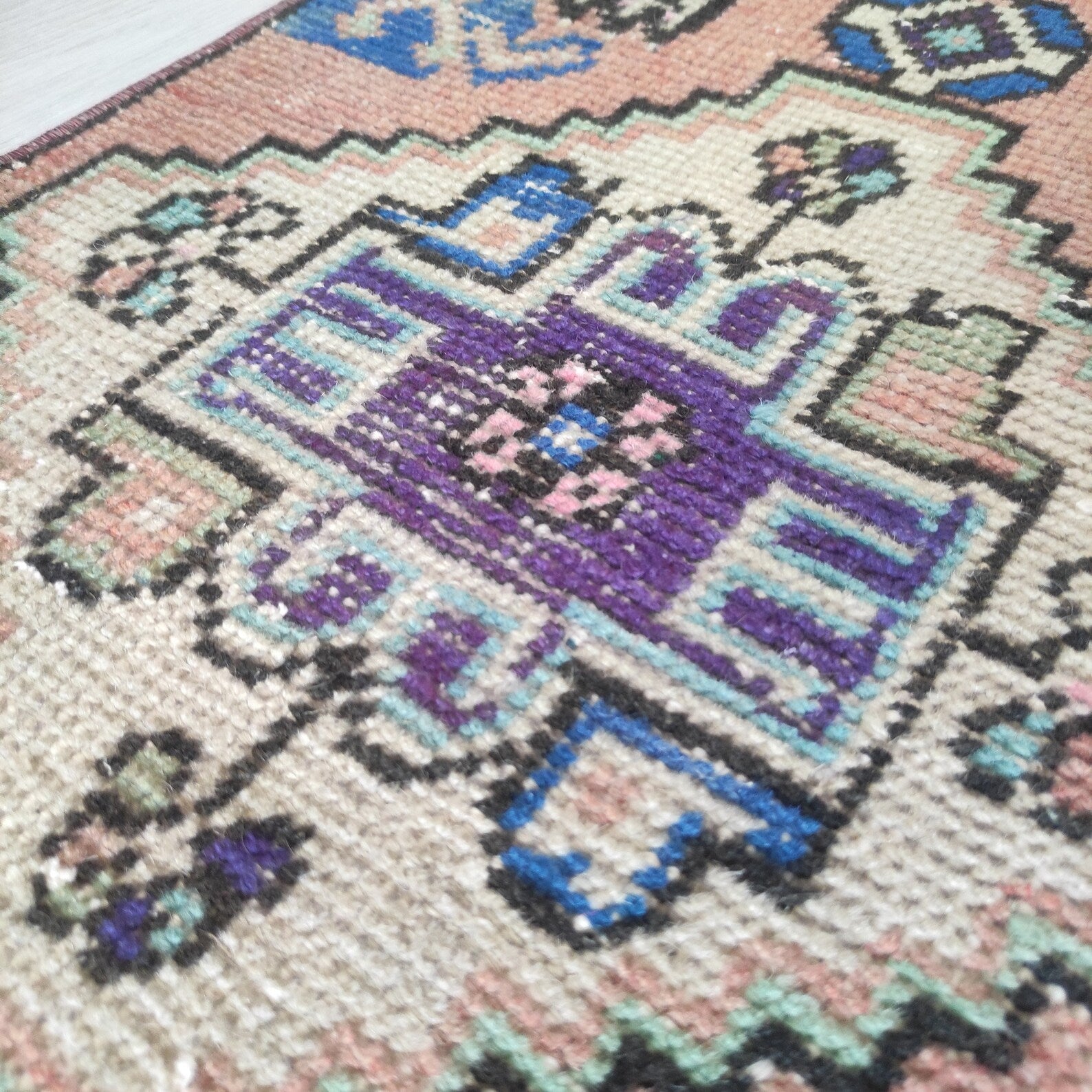 Vintage Turkish Mini Rug 1.4 x 2.9 ft