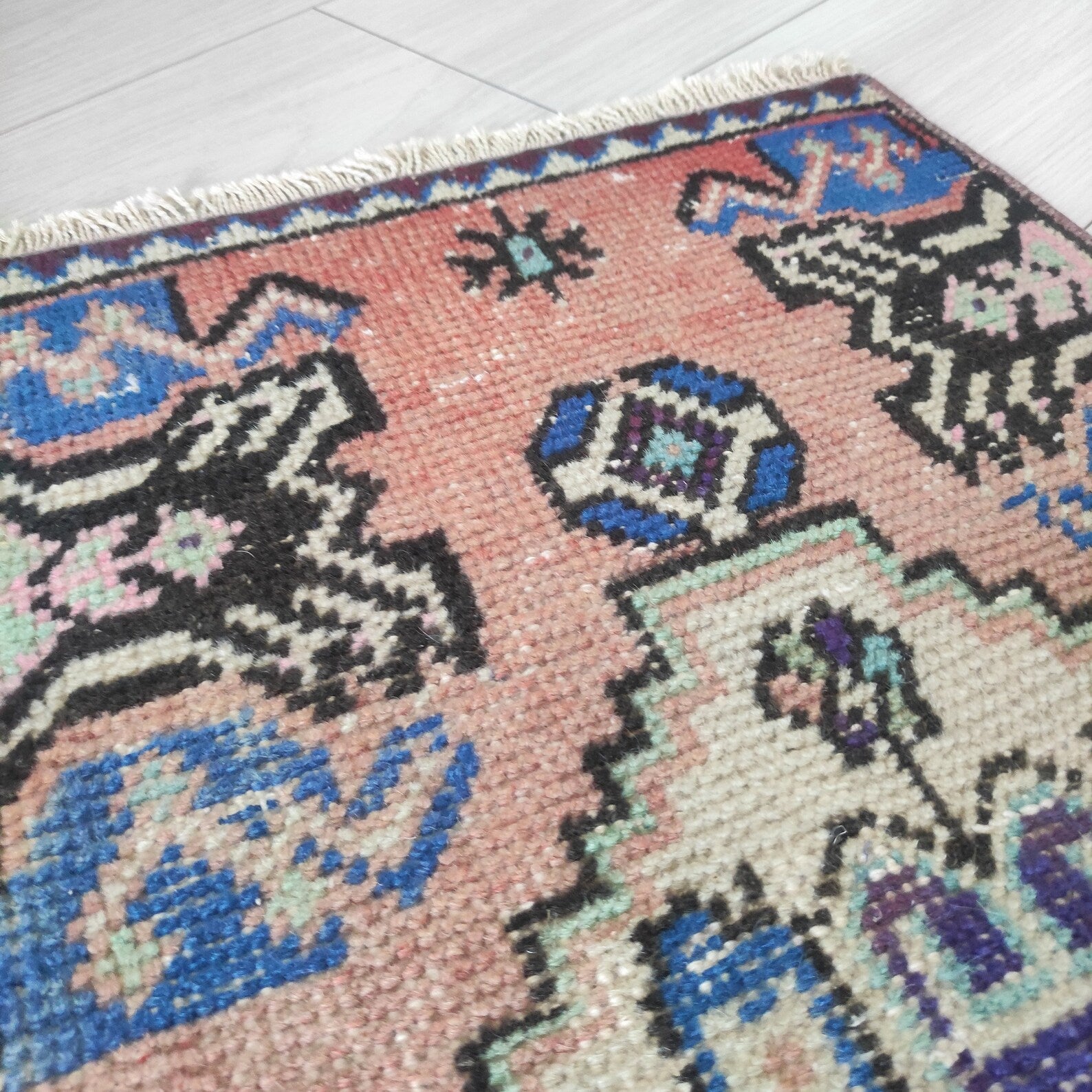 Vintage Turkish Mini Rug 1.4 x 2.9 ft