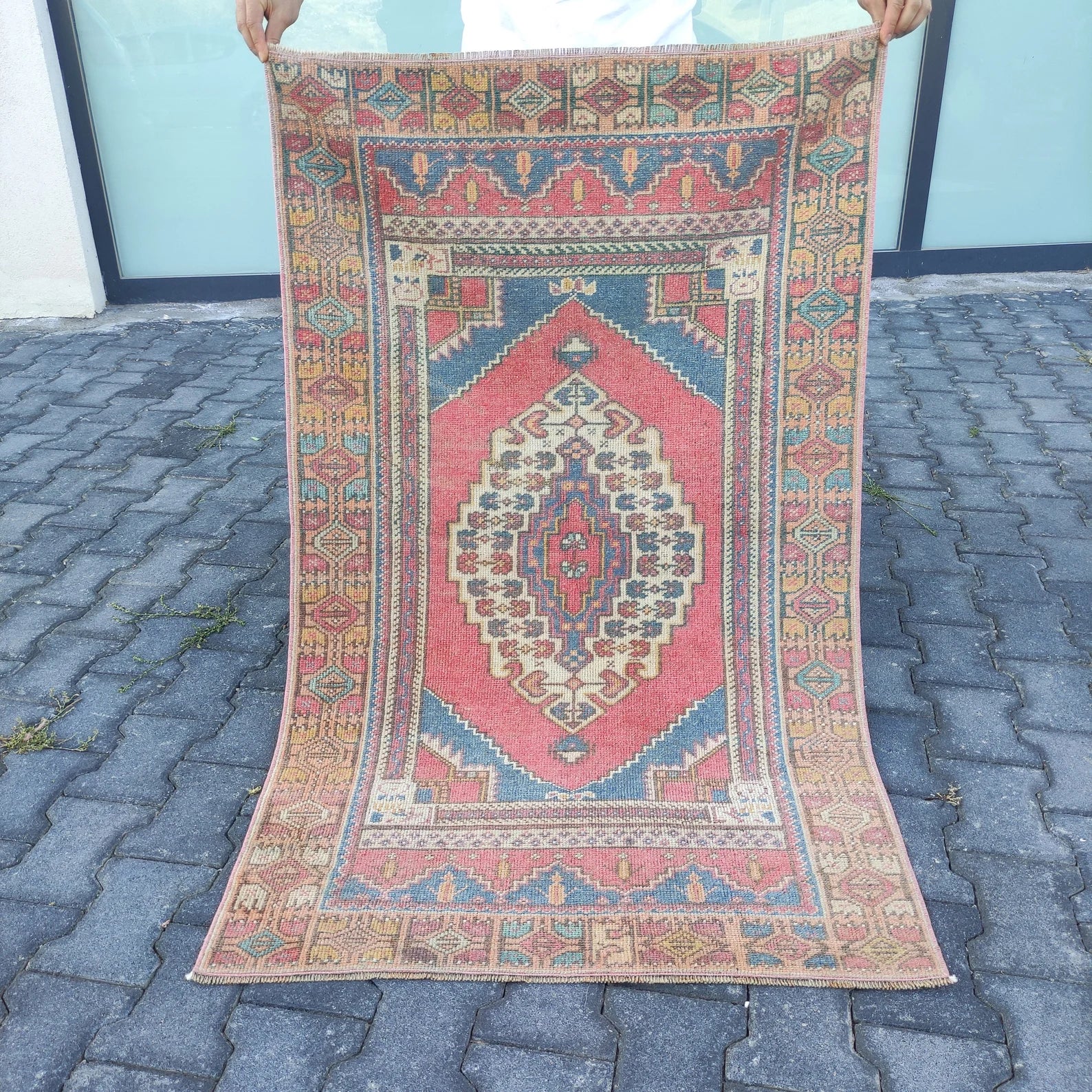 Vintage Turkish Accent Area rug 3 x 5 ft