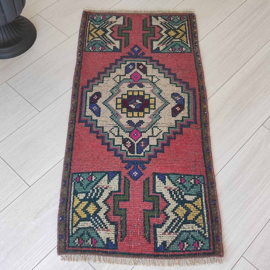 Vintage Turkish Mini Rug 1.5 x 3.2 ft