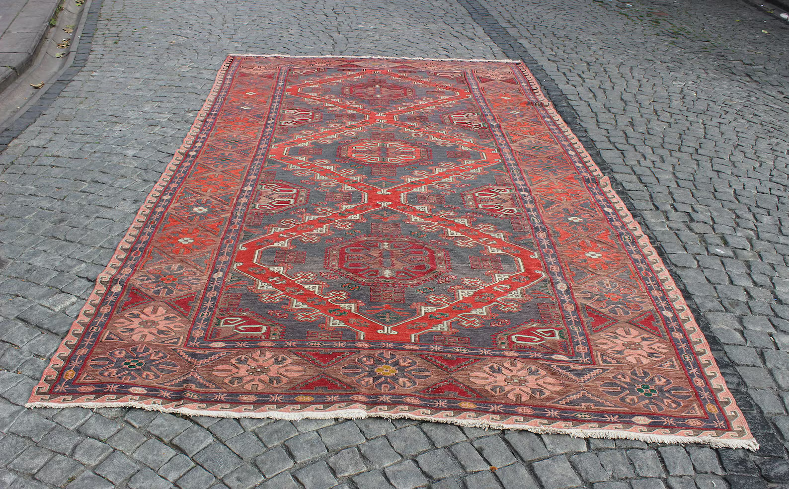 XL Vintage Soumak Accent Area Rug 6.7 x 12.5 ft