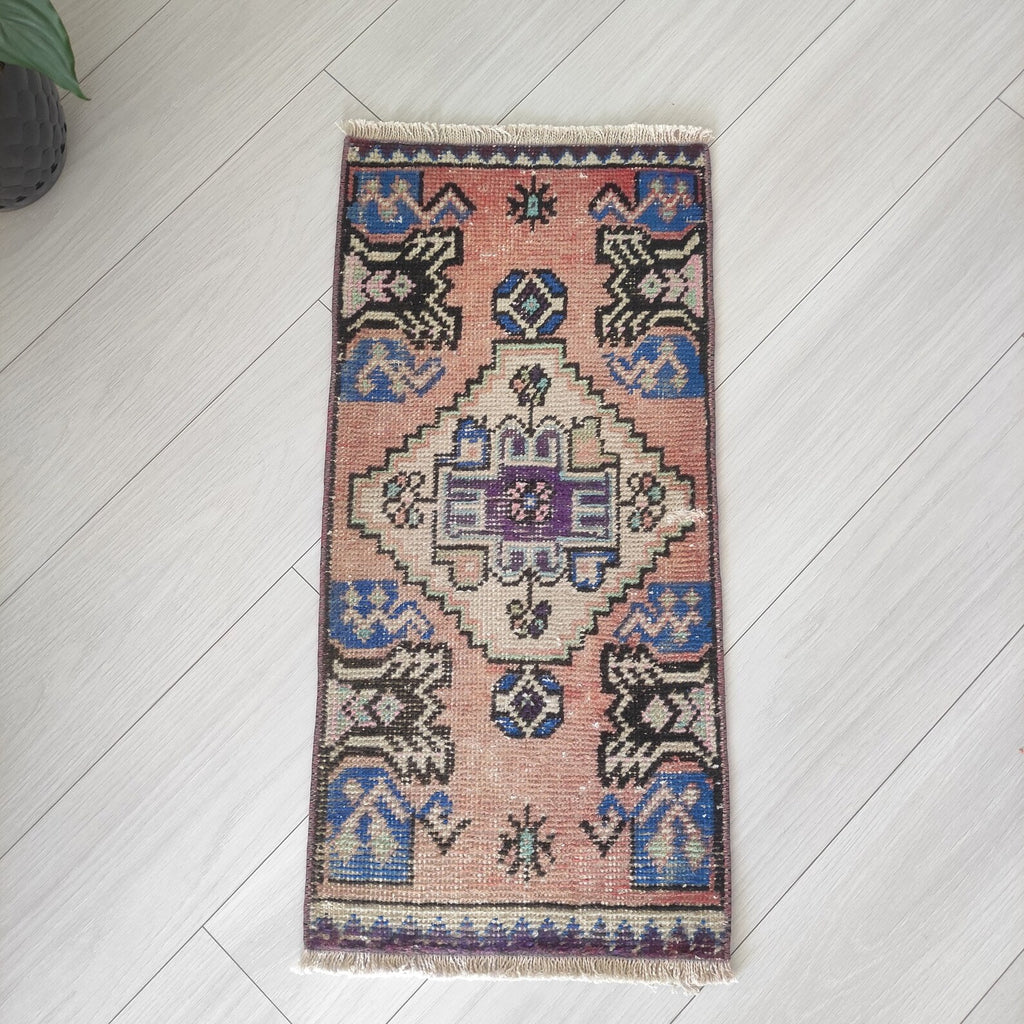 Vintage Turkish Mini Rug 1.4 x 2.9 ft