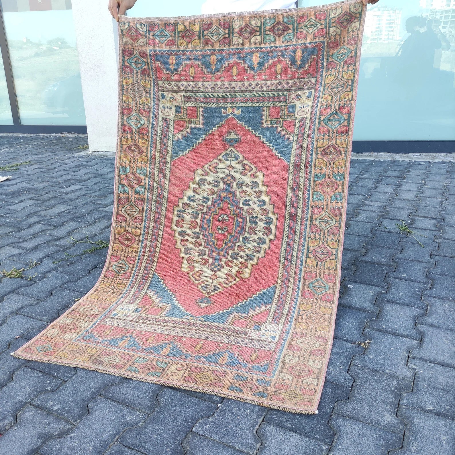 Vintage Turkish Accent Area rug 3 x 5 ft
