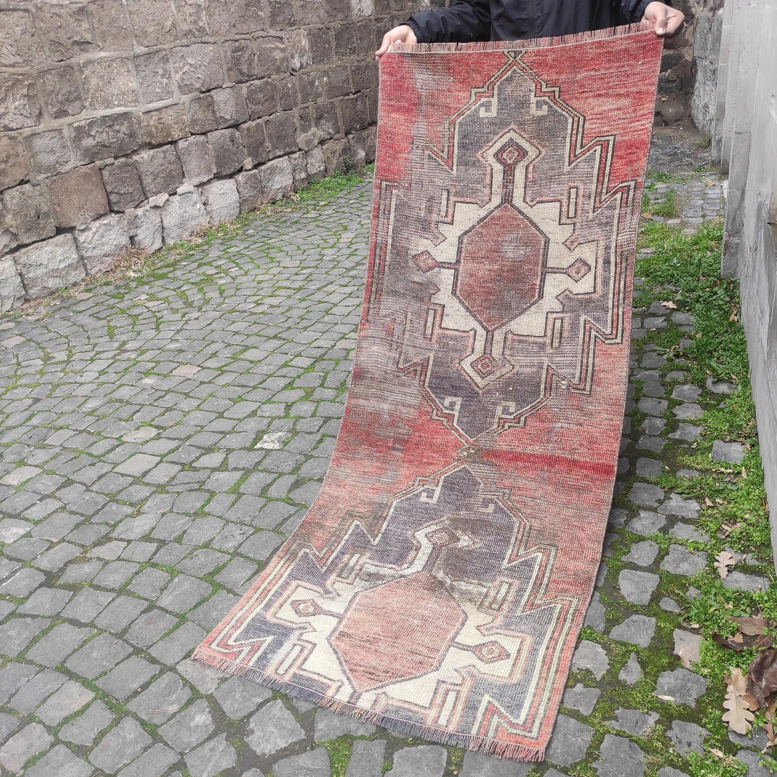 Vintage Turkish Runner Rug 2.4 x 5.9 ft