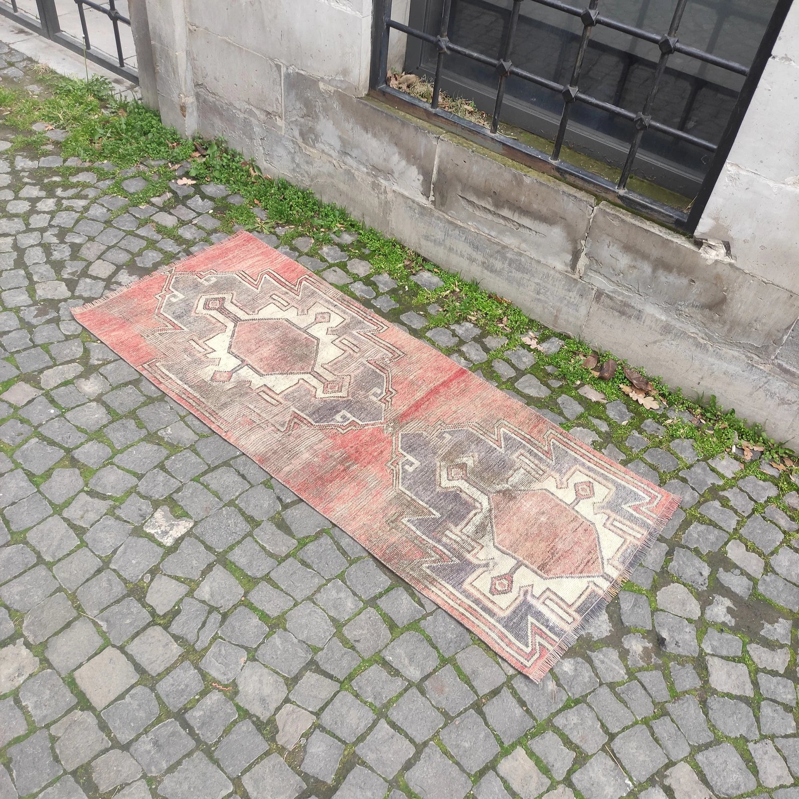 Vintage Turkish Runner Rug 2.4 x 5.9 ft