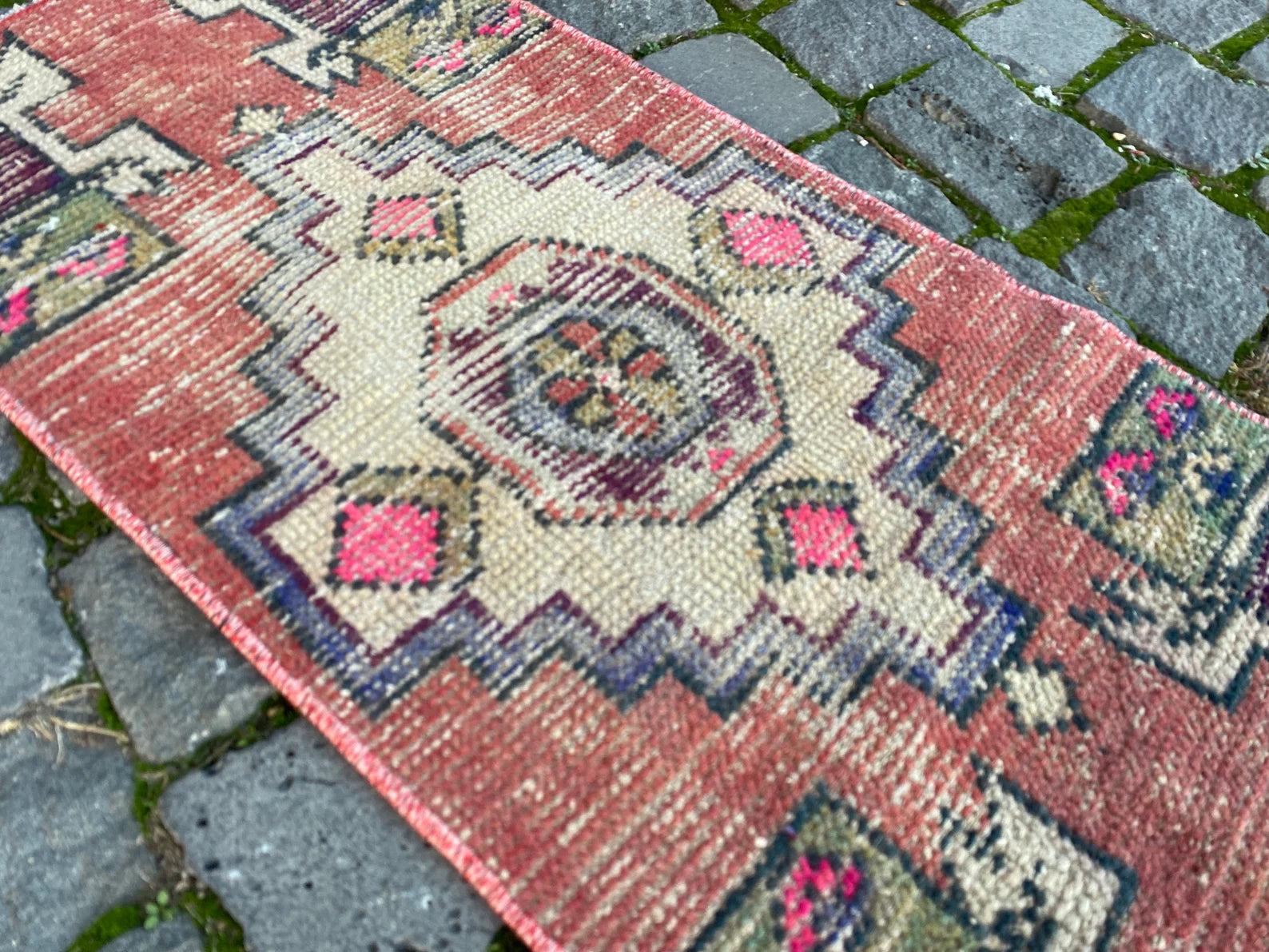 Vintage Turkish Mini Rug 1.2 x 2.7 ft