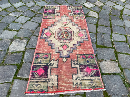 Vintage Turkish Mini Rug 1.2 x 2.7 ft