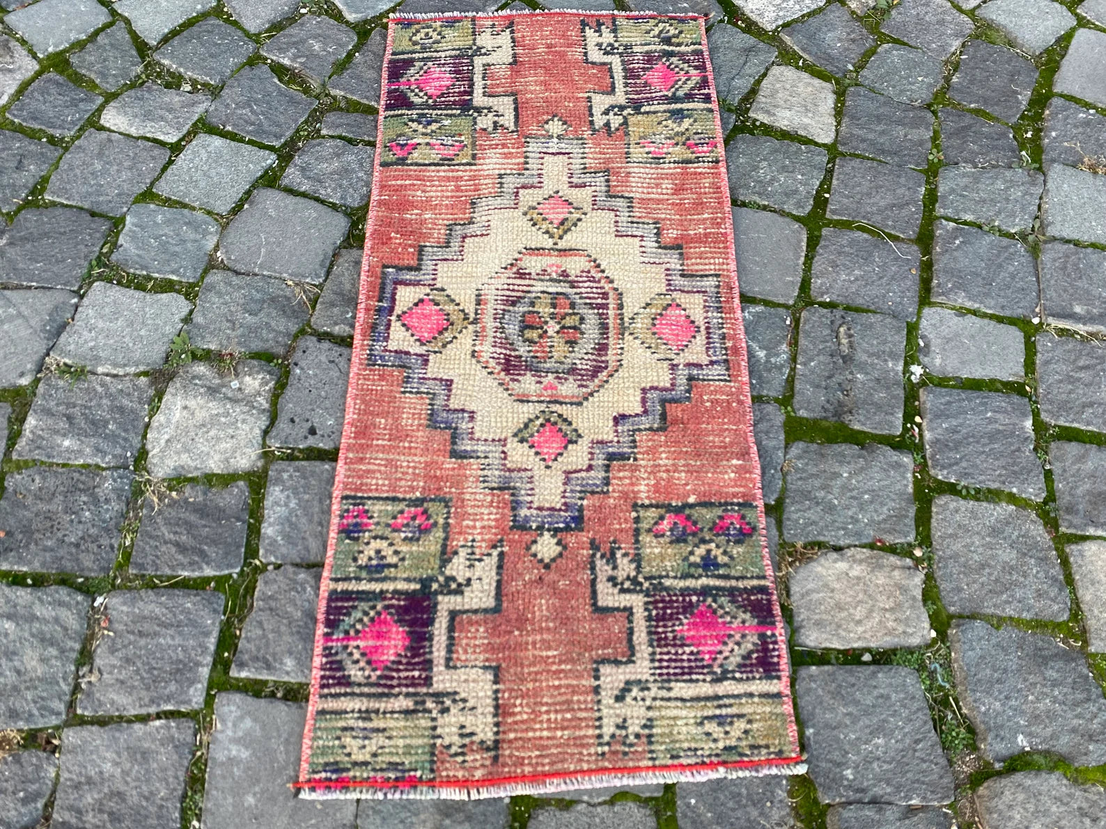Vintage Turkish Mini Rug 1.2 x 2.7 ft