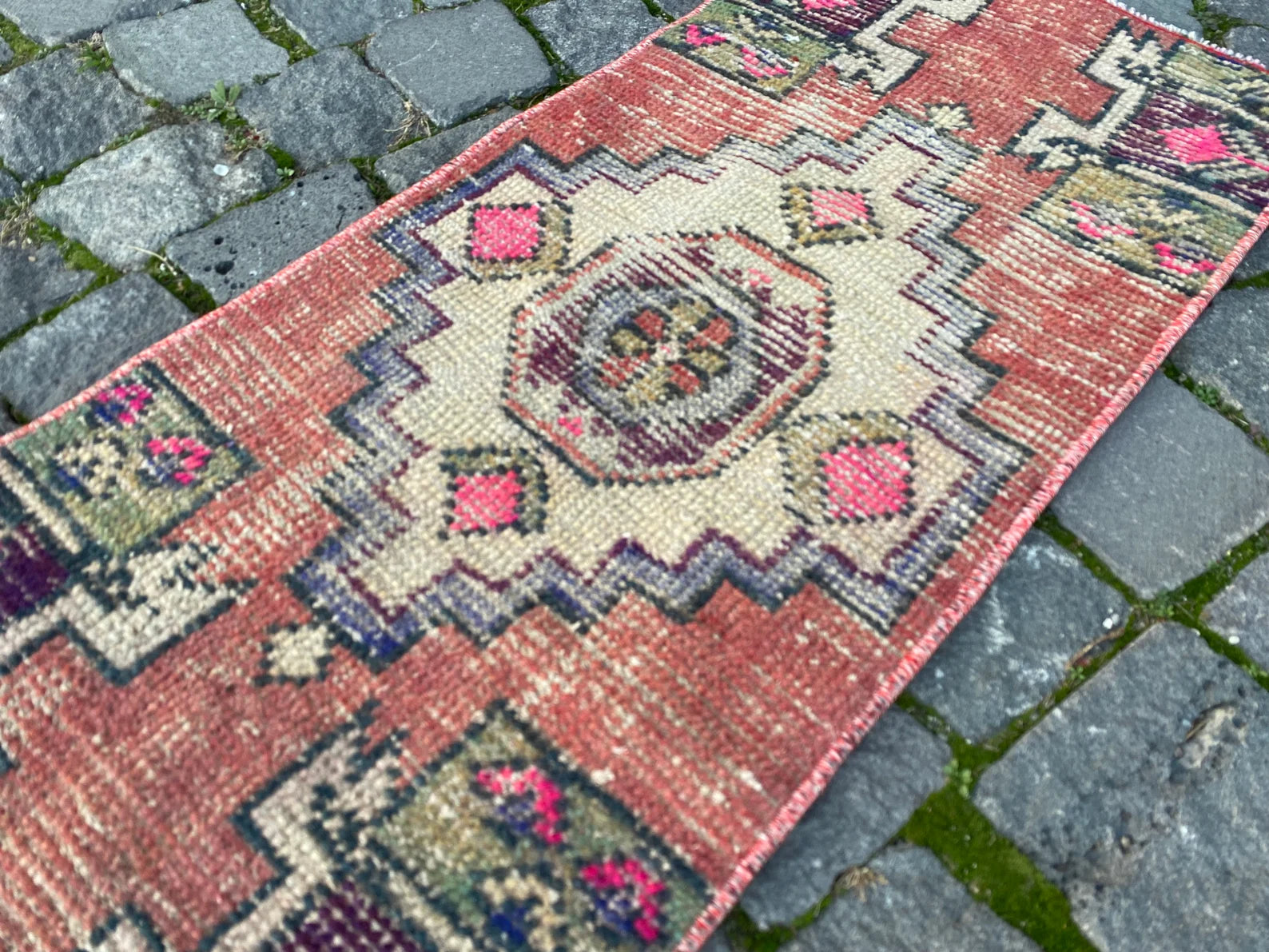 Vintage Turkish Mini Rug 1.2 x 2.7 ft