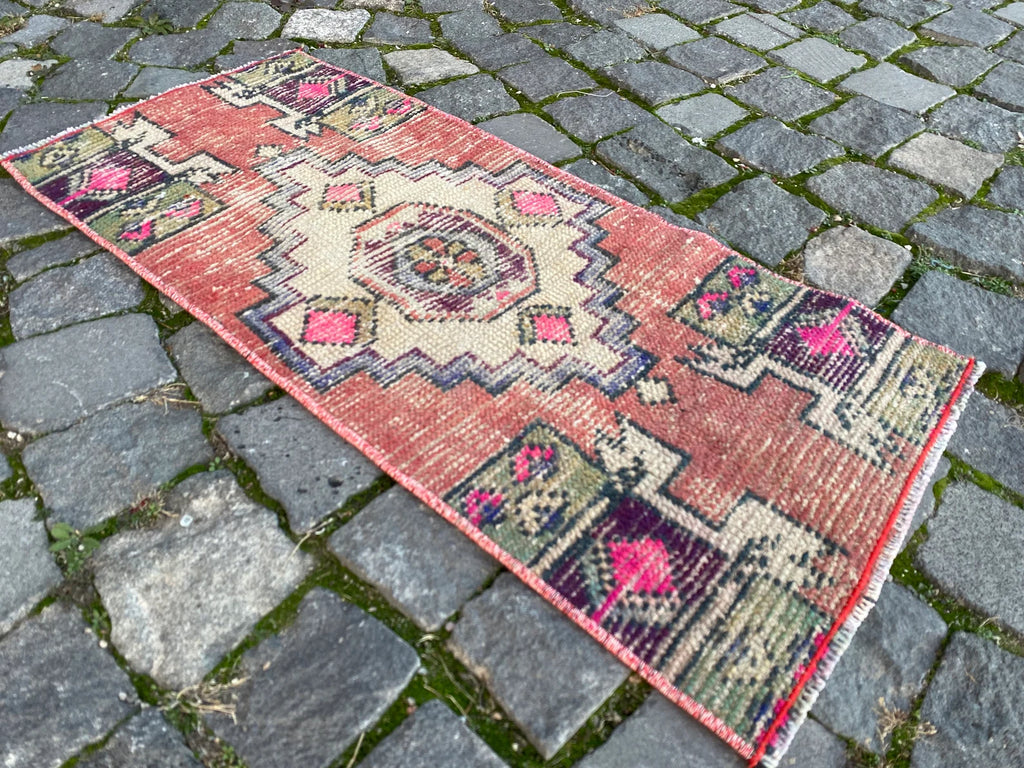Vintage Turkish Mini Rug 1.2 x 2.7 ft