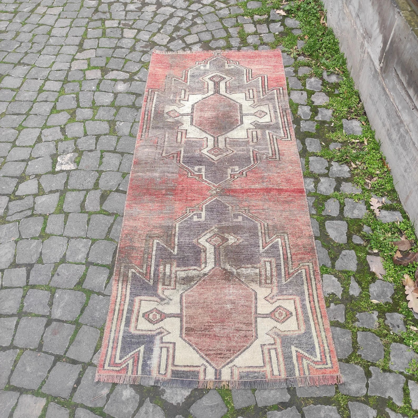 Vintage Turkish Runner Rug 2.4 x 5.9 ft